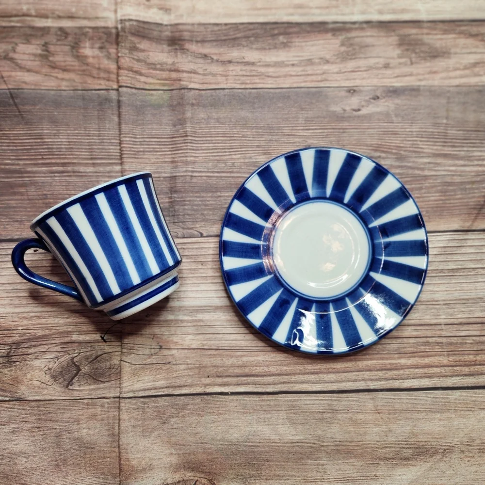 Blue White Striped Teacup Candle Decor